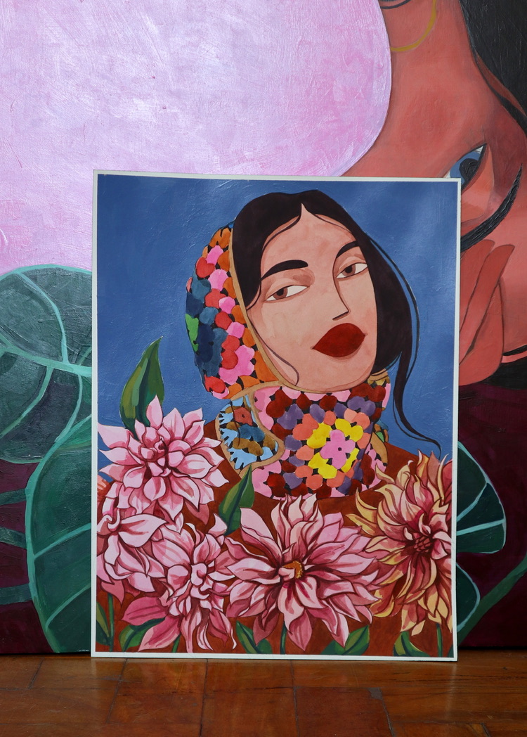 Retrato original com flores